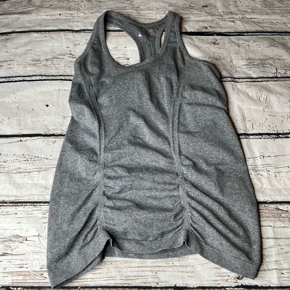 Athleta Ruched Grey Racerback Tank Top Size M - Picture 7 of 7